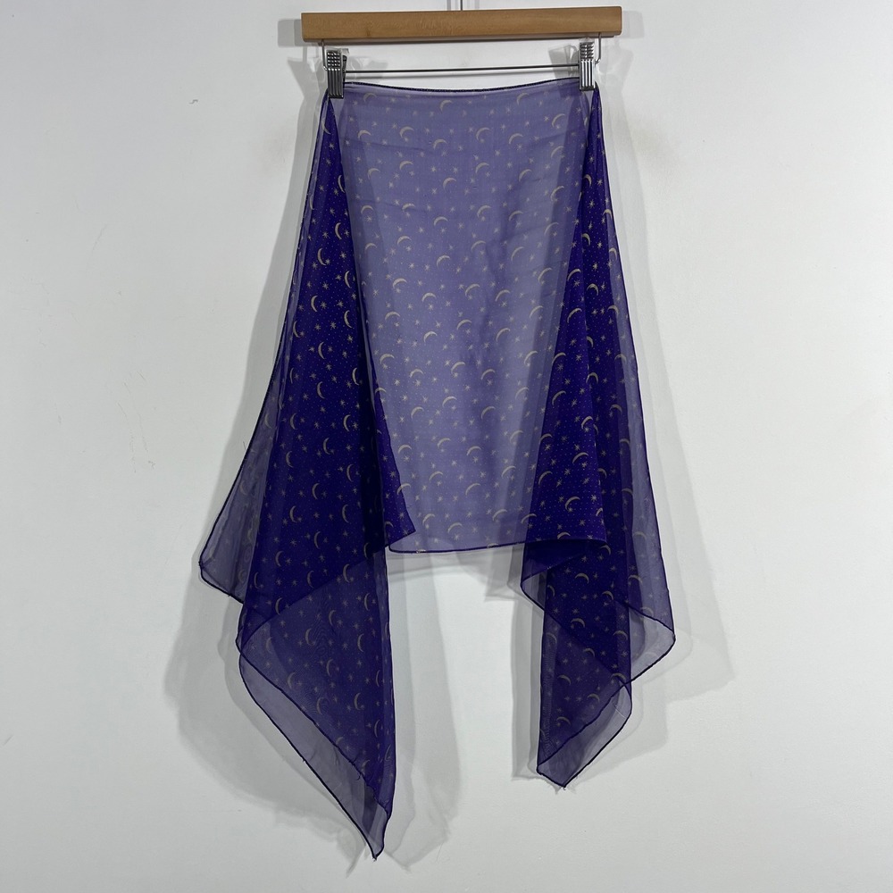 Womens Purple Whimsigoth Celestial Moon Star Gold Foil Sheer Mesh Scarf Wrap OS